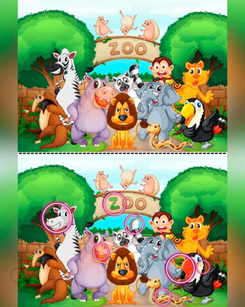 Jogo dos 7 erros Festa no Zoológico